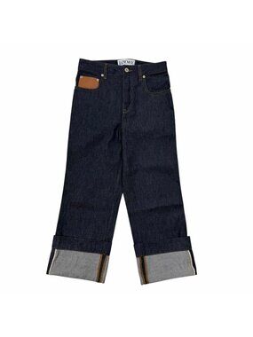 Loewe Fisherman Turn Up Jeans Anagram Leather Patch Denim Pants Indigo 34